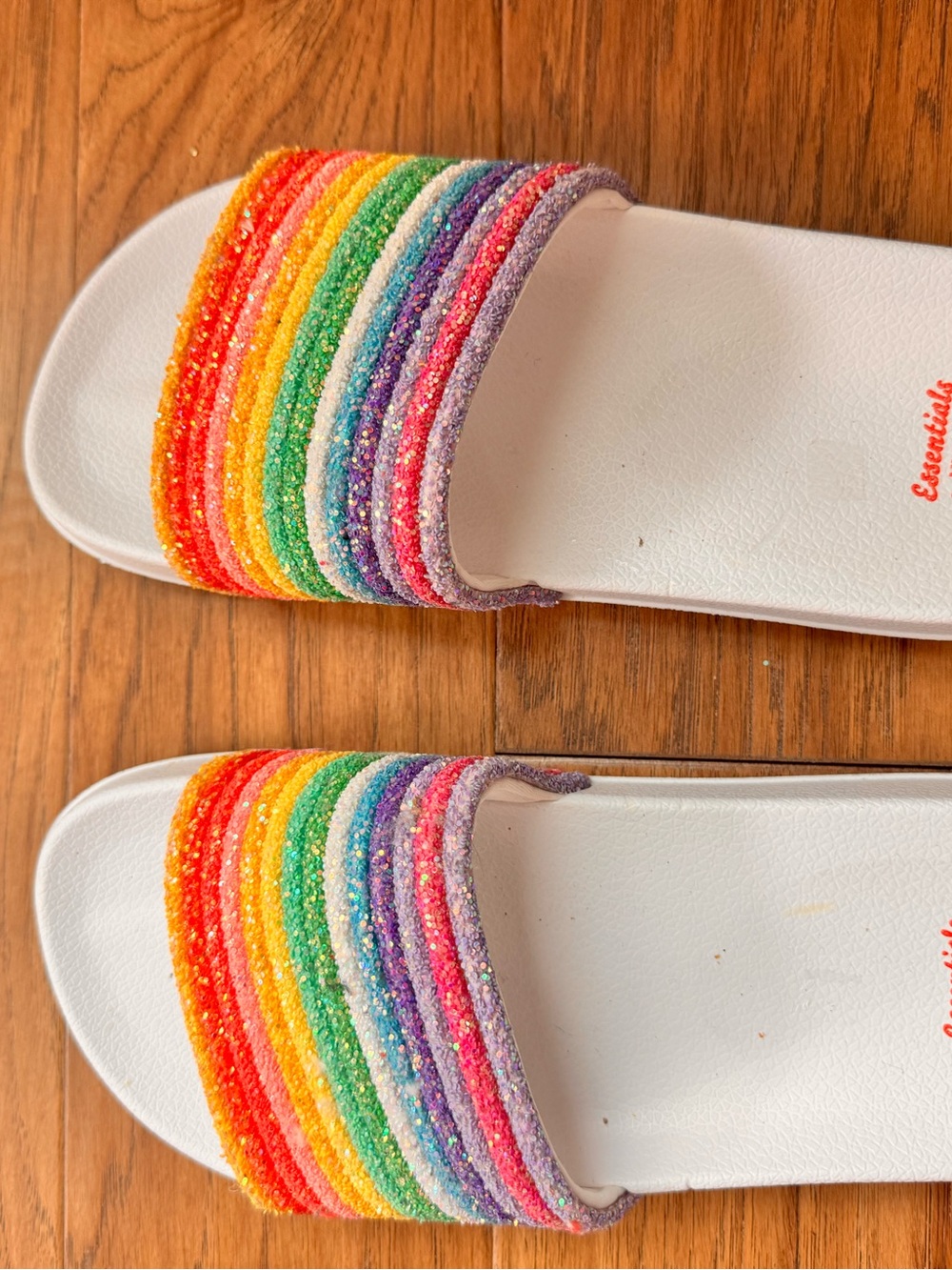 Essentials Rainbow Glitter Slide Sandals - White Multicolor Straps (UNISEX)